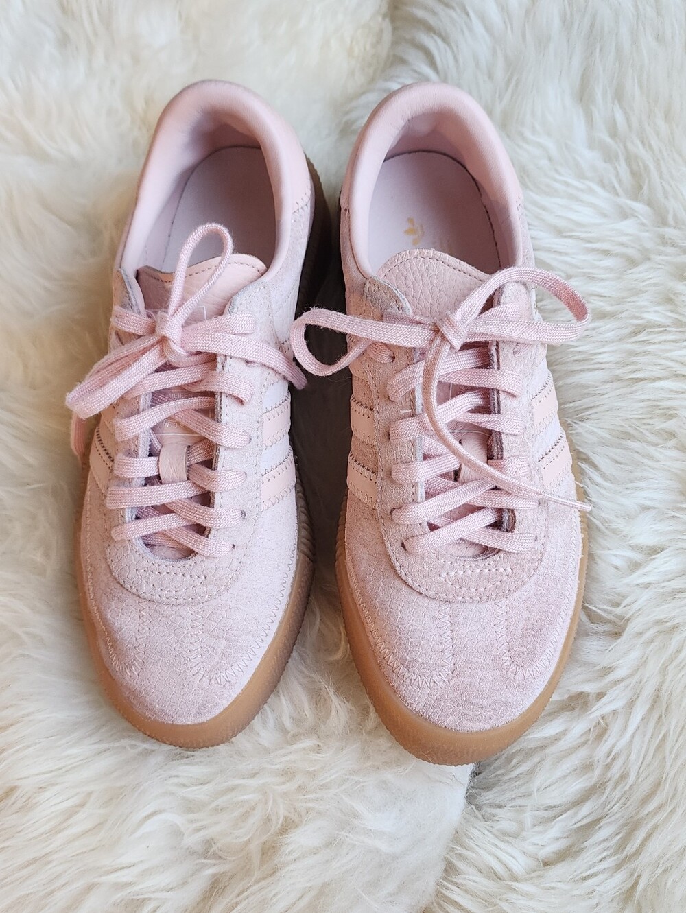 adidas Pink Suede Lace-Up Sneakers with Gum Sole